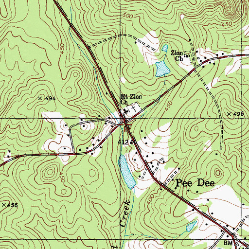 Topographic Map of Pee Dee, NC