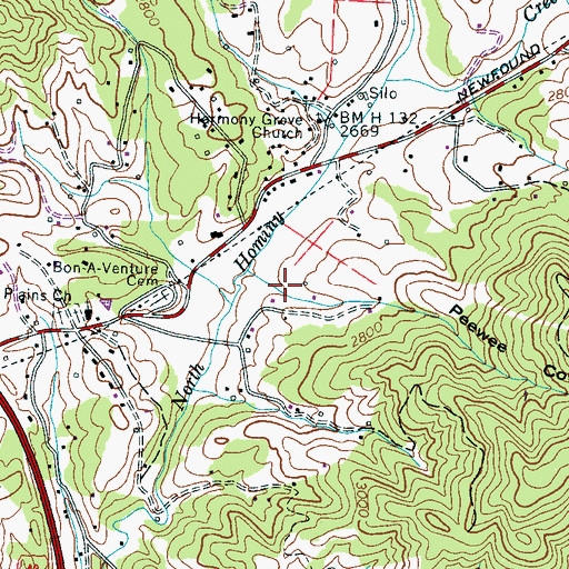 Topographic Map of Peewee Cove, NC