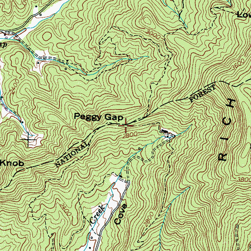 Topographic Map of Peggy Gap, NC