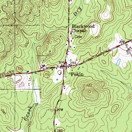 Topographic Map of Pekin, NC