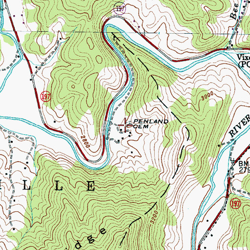 Topographic Map of Penland Cemetery, NC