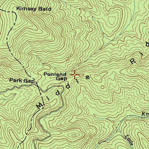 Topographic Map of Penland Gap, NC