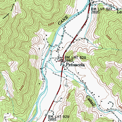 Topographic Map of Pensacola, NC