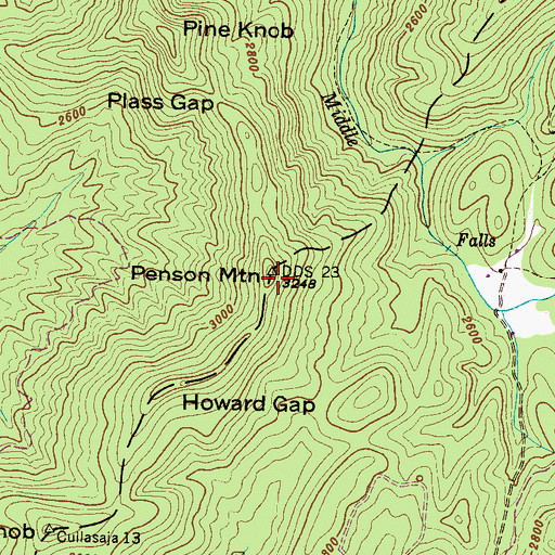 Topographic Map of Penson Mountain, NC