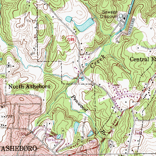Topographic Map of Penwood Branch, NC