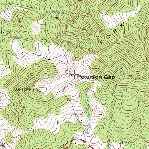 Topographic Map of Peterson Gap, NC