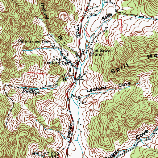 Topographic Map of Phillips Branch, NC