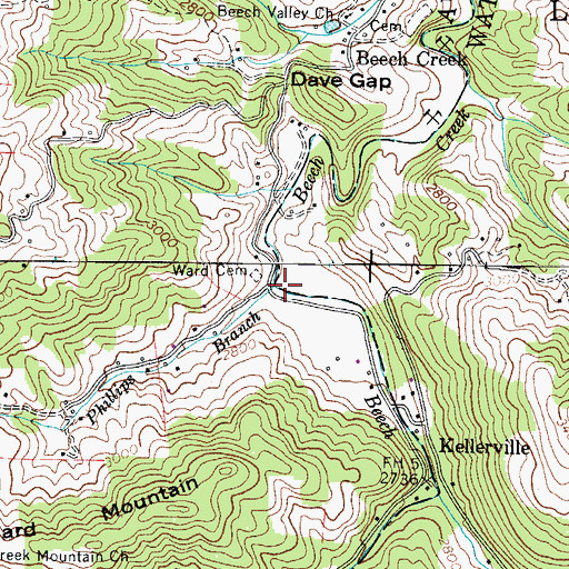 Topographic Map of Phillips Branch, NC