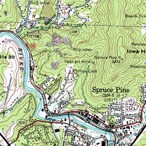 Topographic Map of Phillips Cemetery, NC