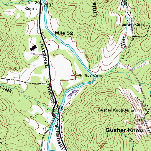 Topographic Map of Phillips Cemetery, NC