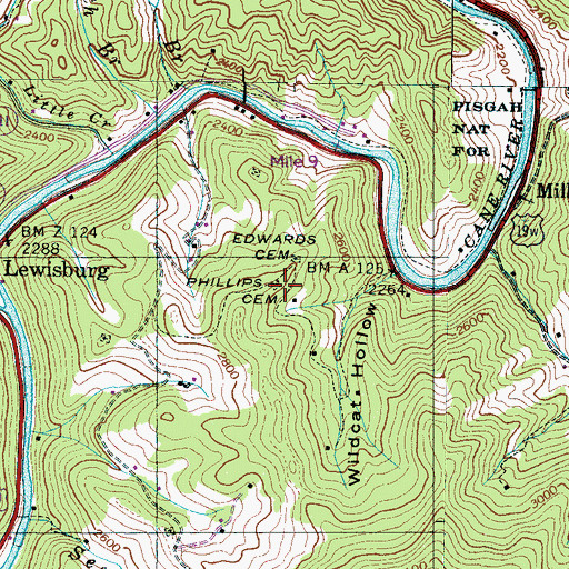 Topographic Map of Phillips Cemetery, NC