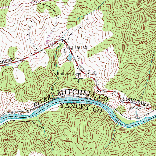 Topographic Map of Phillips Cemetery, NC