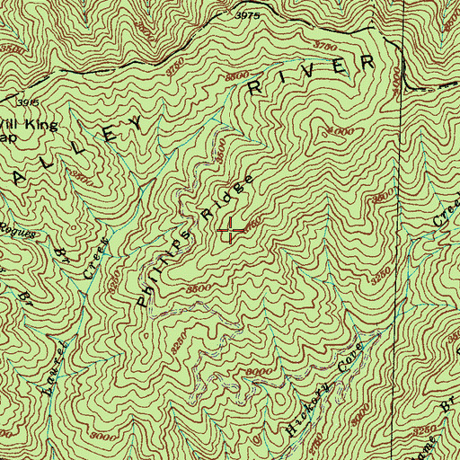 Topographic Map of Phillips Ridge, NC