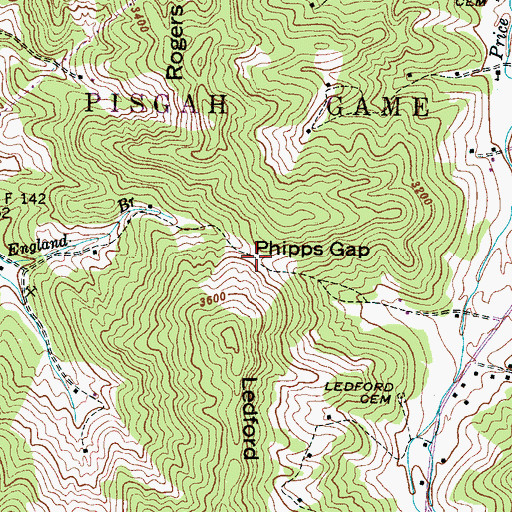 Topographic Map of Phipps Gap, NC