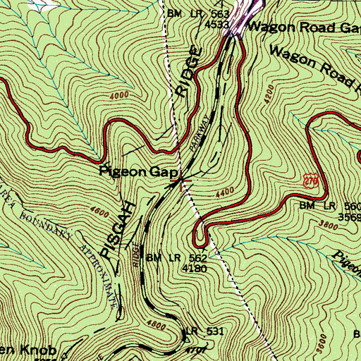 Topographic Map of Pigeon Gap, NC