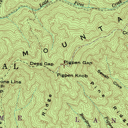 Topographic Map of Pigpen Gap, NC