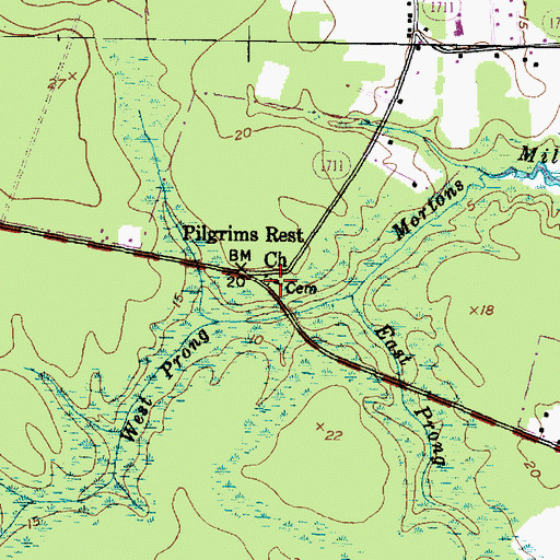 Topographic Map of Pilgrims Rest Church, NC