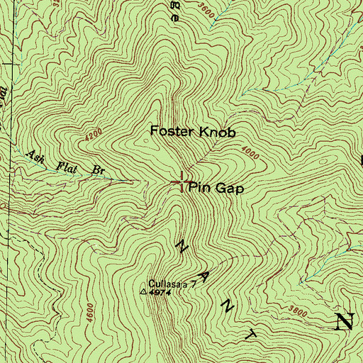 Topographic Map of Pin Gap, NC