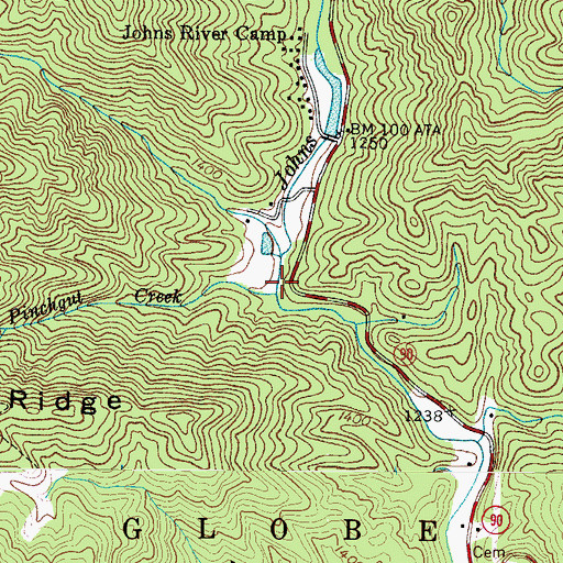Topographic Map of Pinchgut Creek, NC