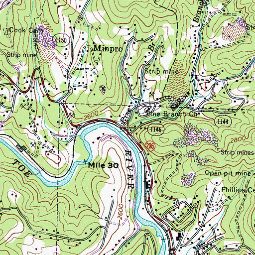 Topographic Map of Pine Branch, NC