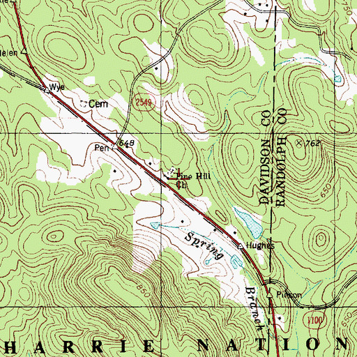 Topographic Map of Pine Hill Church, NC