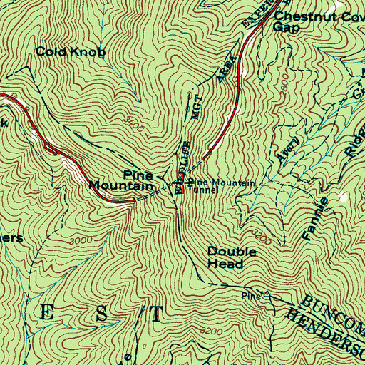 Topographic Map of Pine Mountain Tunnel, NC