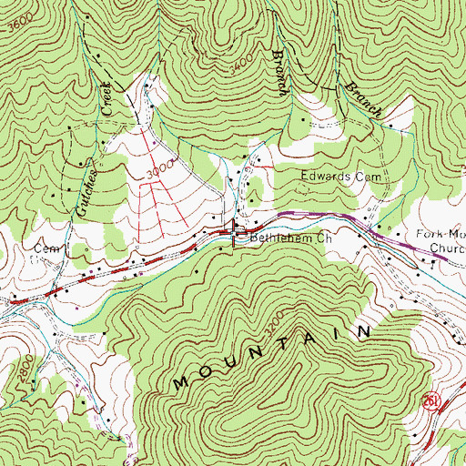 Topographic Map of Piney Branch, NC