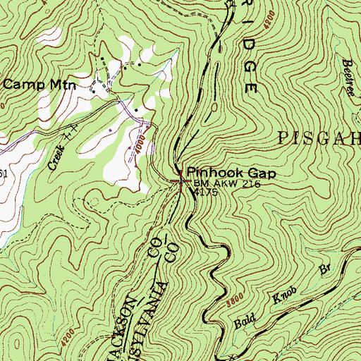 Topographic Map of Pinhook Gap, NC