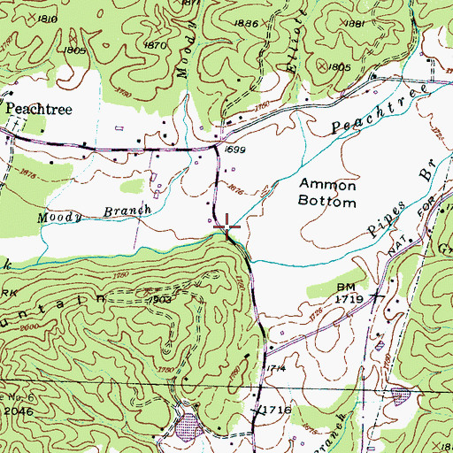 Topographic Map of Pipes Branch, NC