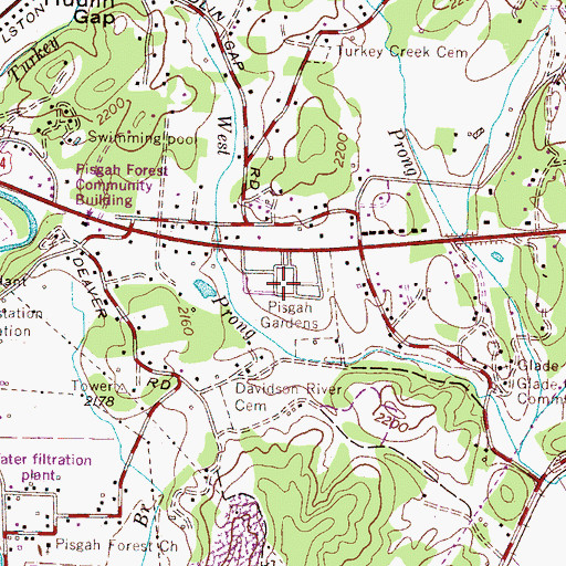 Topographic Map of Pisgah Gardens, NC
