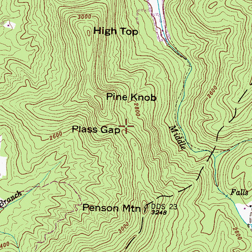 Topographic Map of Plass Gap, NC