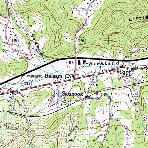 Topographic Map of Pleasant Balsam Baptist Church, NC