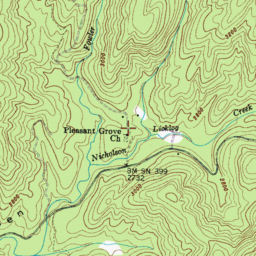 Topographic Map of Pleasant Grove Church, NC