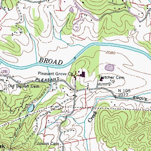 Topographic Map of Pleasant Grove Church, NC