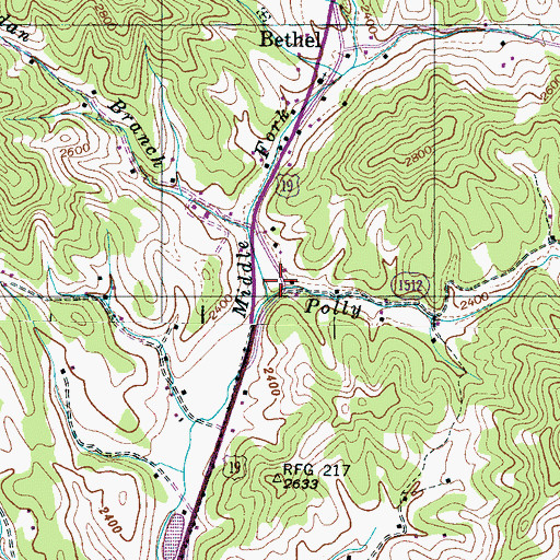 Topographic Map of Polly Branch, NC