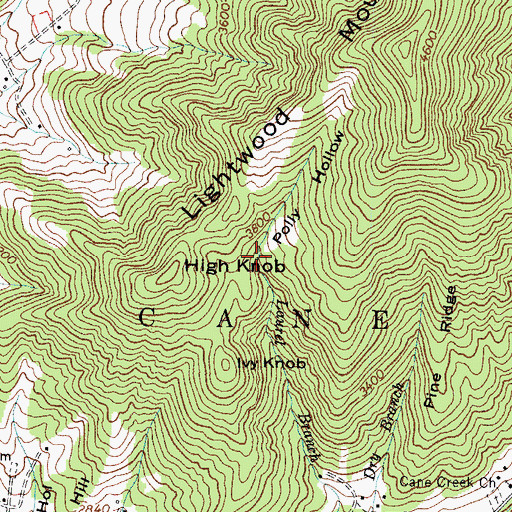Topographic Map of Polly Hollow, NC
