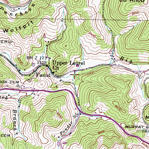 Topographic Map of Ponder Branch, NC