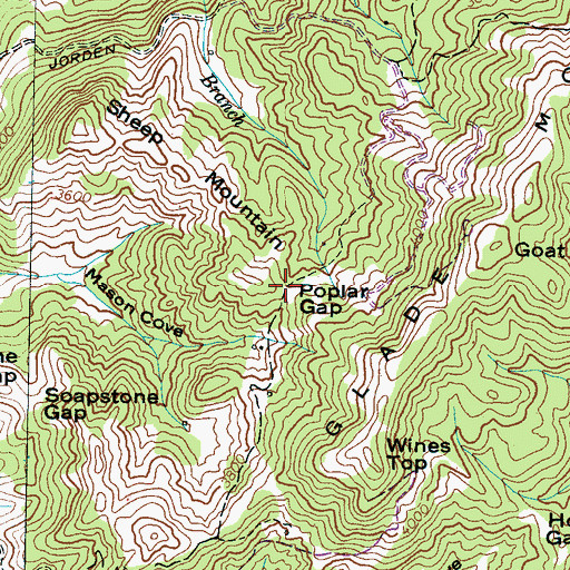 Topographic Map of Poplar Gap, NC