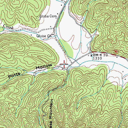 Topographic Map of Potts Hollow, NC