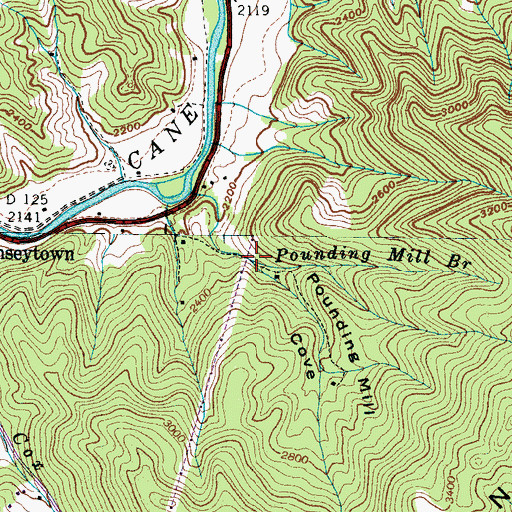 Topographic Map of Pounding Mill Cove, NC