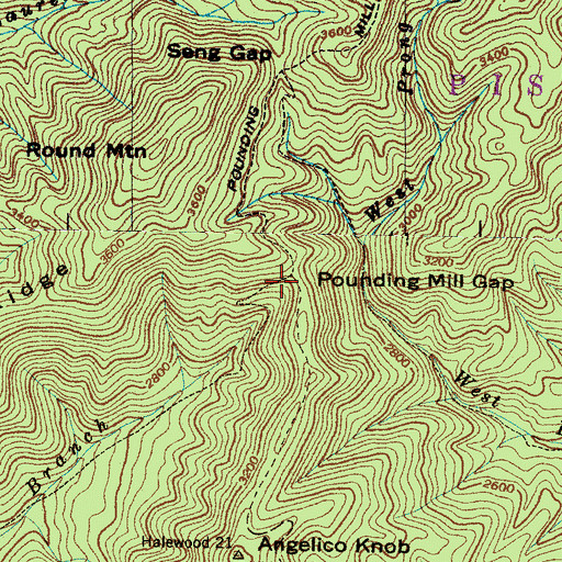 Topographic Map of Pounding Mill Trail, NC
