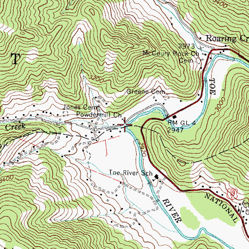 Topographic Map of Powdermill Creek, NC