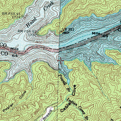 Topographic Map of Powell Branch, NC