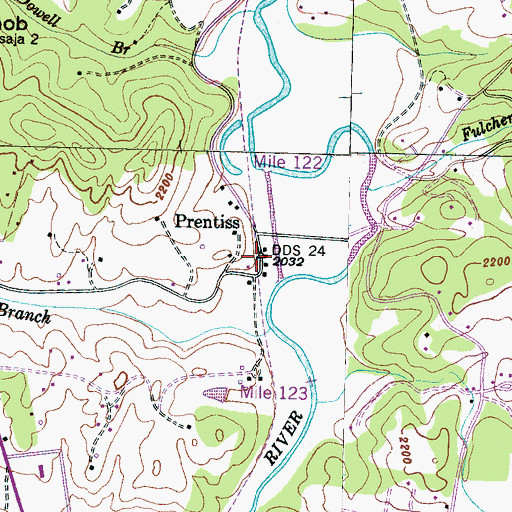 Topographic Map of Prentiss, NC