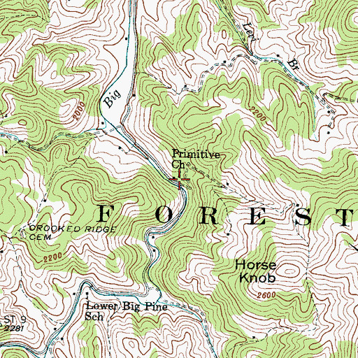 Topographic Map of Primitive Church, NC