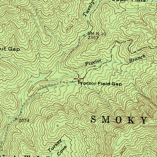 Topographic Map of Proctor Field Gap, NC
