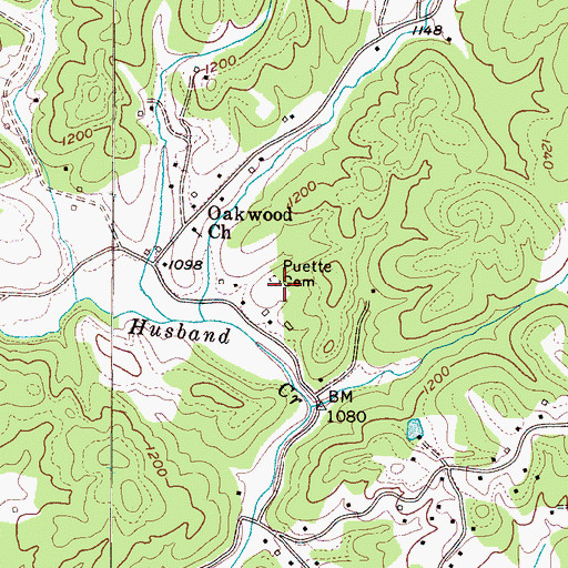 Topographic Map of Puette Cemetery, NC