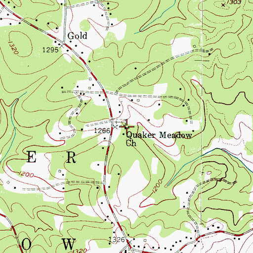 Topographic Map of Quaker Meadow Presbyterian Church, NC