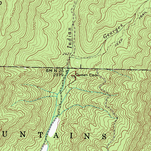 Topographic Map of Queen - Lower Indian Creek Cemetery, NC