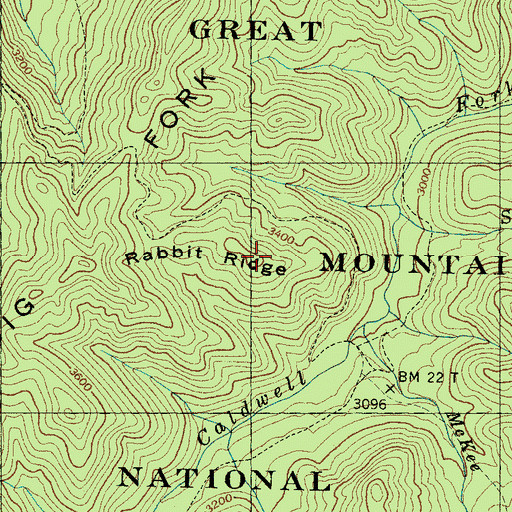 Topographic Map of Rabbit Ridge, NC